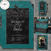 Menu Mariage gothique noir corbeau et roses noires sarc