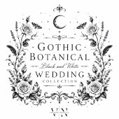 Étiquette Mariage gothique botanique noir et blanc