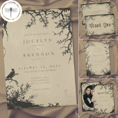 Invitation Mariage noir et marron avec gravure d'arbre gothiq