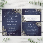 Invitation Tout En Un Mariage gothique Rose Floral Gold Script (Personnalisez la collection de ce créateur indépendant.)