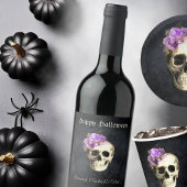 Gothic Skull Paarse Rozen Halloween Persoonlijk Cadeaulabel