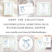Sticker Rond Elegant Blue Bow Bridal Shower Thank You