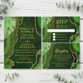 Menu Green and Gold Agate Marble Wedding (Personnalisez la collection de ce créateur indépendant.)