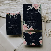 Élégant rose Mariage Blush Menu Baiser Carte de je