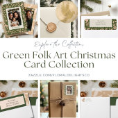 Cartes Pour Fêtes Annuelles Photo de Noël d'art populaire vert et beige