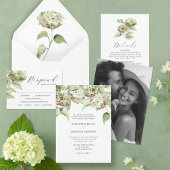 Green Hydrangea Wedding Save The Dates with Photo Save The Date