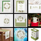 Groene bloemenkrans Kerstuitnodiging Kaart