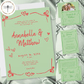 Save The Date Mariage Capriceux à la Main Cœur Vert Rouge