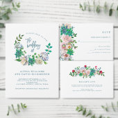 Étiquette Aquarelle verte Succulents et fleurs | MARIAGE (Personnalisez la collection de ce créateur indépendant.)