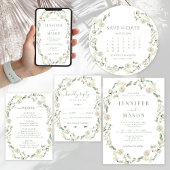 Invitation Mariage bohème blanc vert Dusty