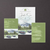 Invitation Rustic Watercolor Mountain Lake Mariage vert (Personnalisez la collection de ce créateur indépendant.)