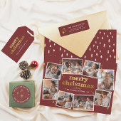 Modern rood & goud Sparkles Vrolijk Kerstfeest Ronde Sticker