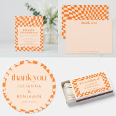 Retro Orange Abstract Checkerboard Wedding Custom Bedankkaart