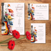Invitations En Acrylique Fleur sauvage guitare Ampersand Mariage musical