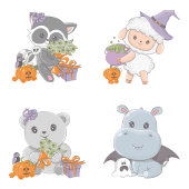 Invitation Halloween Hippopotamus Little Boo Baby shower