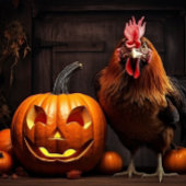 Carte Postale Happy Halloween Chicken Rooster Citrouille papier