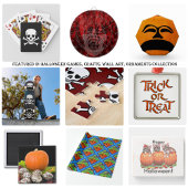 Grande Horloge Ronde Pumpkins and Bats in Patterns of Green/Blue