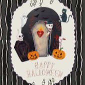 Poster Joyeux Halloween squelette et chat noir design vin