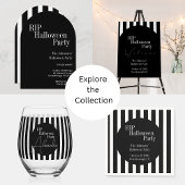Invitation RIP Halloween Party Black and White Stripe