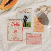 Save The Date Cocktail rouge bleu à main rétro Mariage funky