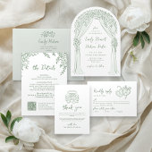 Carte De Placement Sage Hand Drawn Whimsical Wedding QR code Details