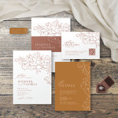 Invitation Élégant mariage de automne doré floral dessiné à l