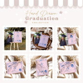 Invitation Main photo dessinée Illustrée rose et bleu Grad