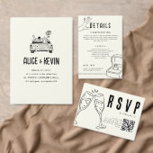 Save The Date Ivory Hand Drawn Illustration Wedding Minimalist   (Personnalisez la collection de ce créateur indépendant. )