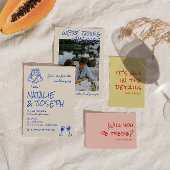 Invitation QR Code Hand Drawn Blue Cake Bows Unique Wedding