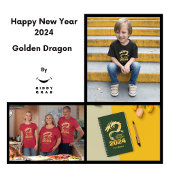 T-shirt Bonne année 2024 Golden Chinese Dragon Red