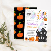Haunted House Hey Boo Paarse Halloween Verjaardag Vierkante Sticker
