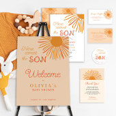 Hier komt het son retro boho sun boy baby shower kaart