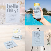 Sticker Rond Moderne Bold Soft Blue 50e Anniversaire Personnali