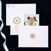 Rood en Groen Holly Berry Wreath Monogram Etiket
