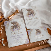 Invitation Moo Moo Boho Purple Highland Cow 2e anniversaire