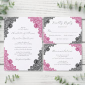 Invitation Elegant Hot Pink and Black Floral Lace Wedding (Personnalisez la collection de ce créateur indépendant.)