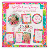 Invitation Fleurs aquarelles rose orange pour 100e anniversai