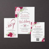 Invitations En Acrylique Magenta & Pink Boho Roses Stylish Text Wedding (Personnalisez la collection de ce créateur indépendant.)