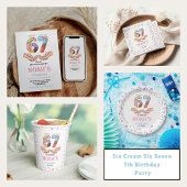 Invitation Ice Cream “Six Seven” 7th Birthday Party for Kids