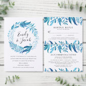 Indigo bladeren | Krans bruiloft uitnodiging (Personaliseer de collectie van deze zelfstandige maker.)