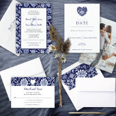 Meadow Wildflowers Indigo Blue Wedding Invitation