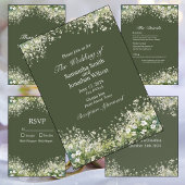 Flore délicate sur Faire-part de mariage vert oliv