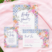 Serviette En Papier Carrelage bleu aquarelle fleur sauvage baby shower