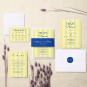 Invitation C'est l'Amore rayé bleu et jaune mariage (Personnalisez la collection de ce créateur indépendant.)