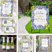 Poster Italian watercolor tiles with lemon Bridal Shower