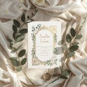 Carte de réponse de mariage à la verdure d'or d'iv