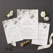 Invitation Ivory Sculpté Roses Fleuries 3D Mariage