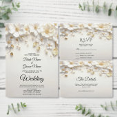 Save The Date Ivory White Floral Gold Feuilles Enregistrer la da (Personnalisez la collection de ce créateur indépendant.)