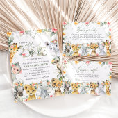 Invitation Tout En Un Animaux de la jungle, Safari, Fleurs, Baby shower