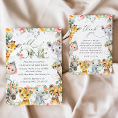 Oerwouden, safari, bloemen, eerste verjaardag all in one uitnodiging